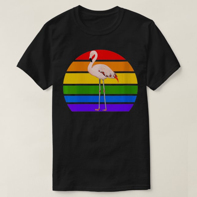 T-shirt Flamant rose pour femmes Rainbow Bird Birdwatcher  (Design devant)
