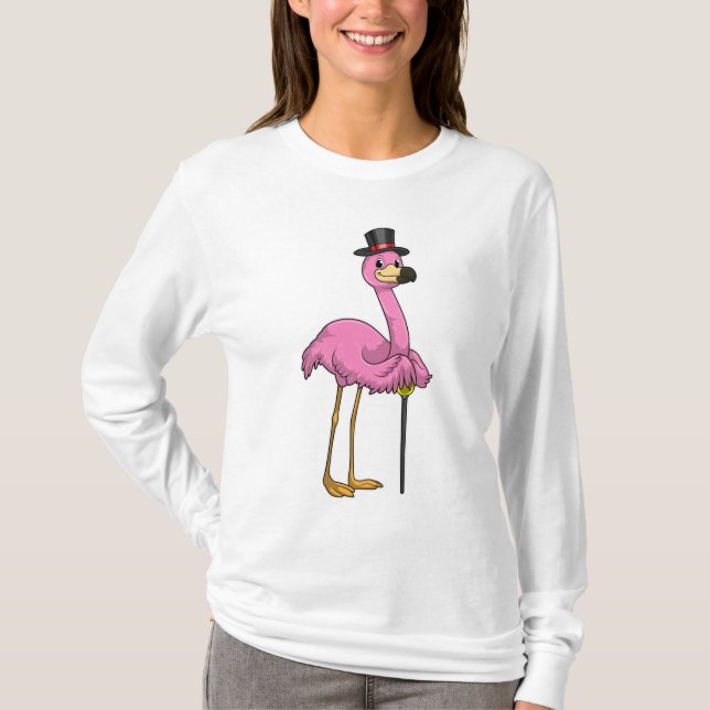 T-shirt Flamant rose retraité avec canne (Devant)