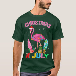 T-shirt Flamant rose rose à Santa Hat Noël en Juillet Chem