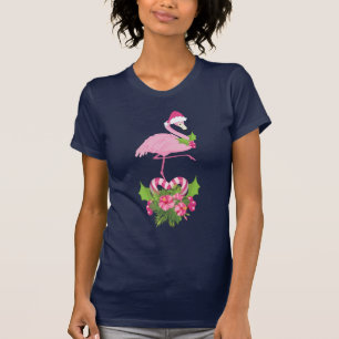 T-shirt Flamant rose rose à Santa Hat Noël Whimsical
