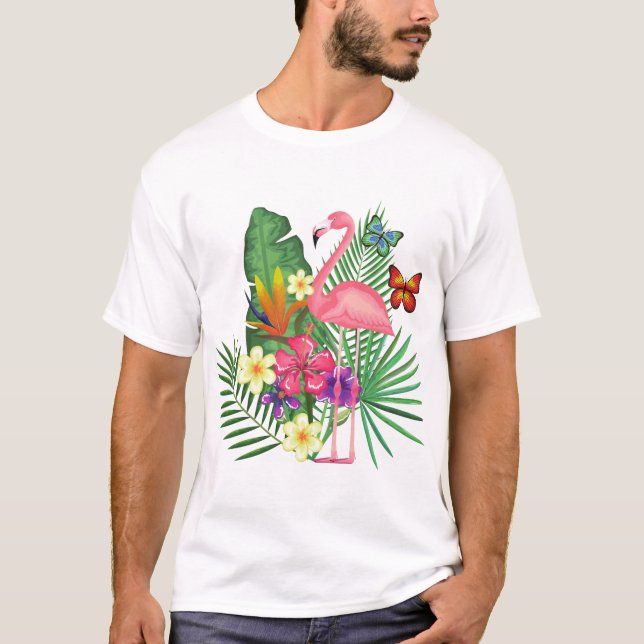 T-shirt Flamant rose rose avec papillon pour les amateurs  (Devant)