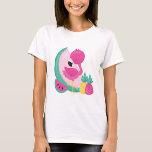 T-shirt Flamant rose rose avec pastèque et ananas