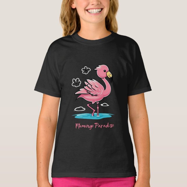 T-shirt Flamant rose rose bébé dans l'eau (Devant)