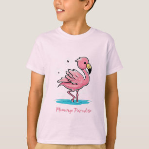 T-shirt Flamant rose rose bébé dans l'eau