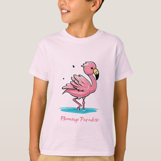 T-shirt Flamant rose rose bébé dans l'eau (Devant)