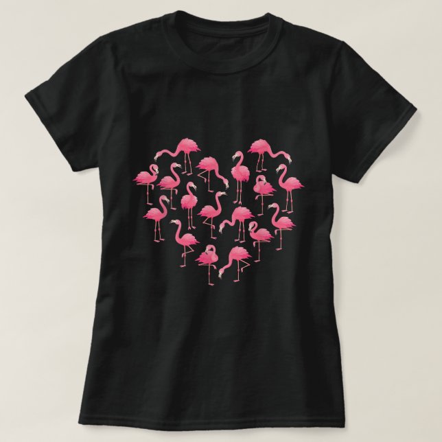 T-shirt Flamant rose Rose Coeur Amour Pour Femmes Filles E (Design devant)