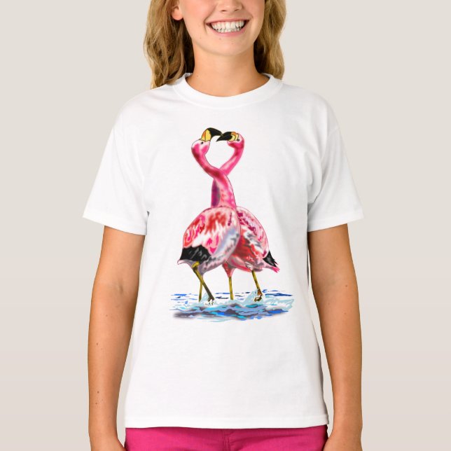 T-shirt Flamant rose rose Couple (Devant)