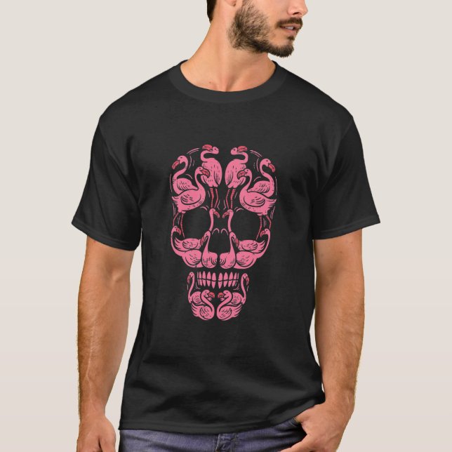 T-shirt Flamant rose rose Crâne Sensibilisation au cancer  (Devant)