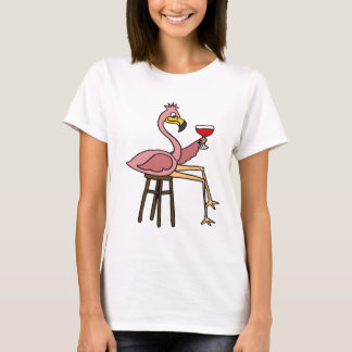 T-shirt Flamant rose rose drôle buvant du vin rouge