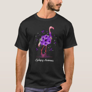 T-shirt Flamant rose rose & Épilepsie au ruban pourpre D