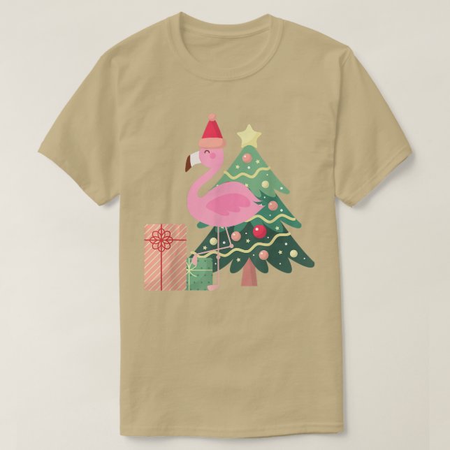 T-shirt Flamant rose rose Noël Arbre Tropical été Noël  (Design devant)