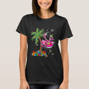 T-shirt Flamant rose rose Noël Palmier Tropical Noël Ho