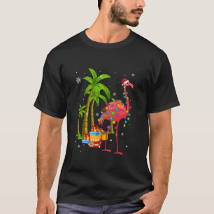 T-shirt Flamant rose rose Noël Palmier Tropical Xmas Fu