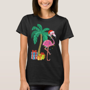 T-shirt Flamant rose rose Noël Palmier Tropical Xmas Fu