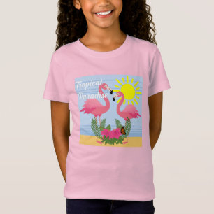 T-Shirt Flamant rose rose Paradis Tropical - Jers fins pou