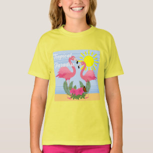 T-shirt Flamant rose rose Paradis Tropical - T-S de base p