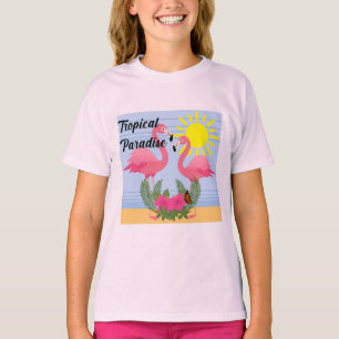 T-shirt Flamant rose rose Paradis Tropical - T-S de base p