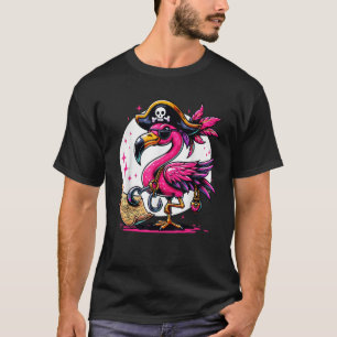 T-shirt Flamant rose rose Pirate Jolly roger de fête d'Hal