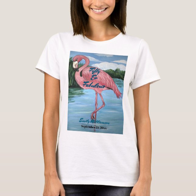 T-shirt Flamant rose rose tropical 50e anniversaire fabule (Devant)