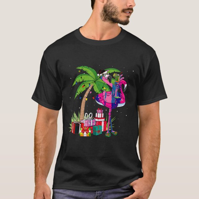 T-shirt Flamant rose rose Tropical Noël En Juillet Été Pa (Devant)