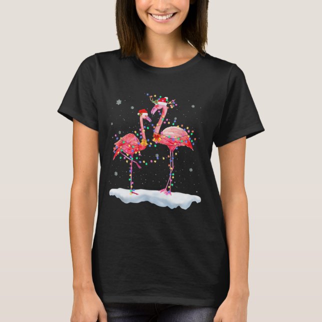 T-shirt Flamant rose sapin de Noël Père Noël (Devant)