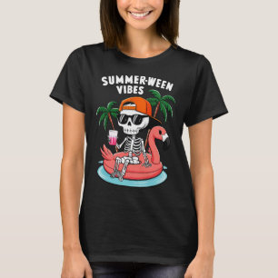 T-shirt Flamant Rose squelette drôle d'été Vibes Halloween