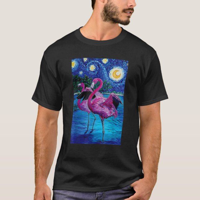 T-shirt Flamant rose Starry Flamant rose de nuit Art Van G (Devant)