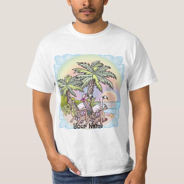 T-shirt Flamant rose Sunset Beach (Devant)