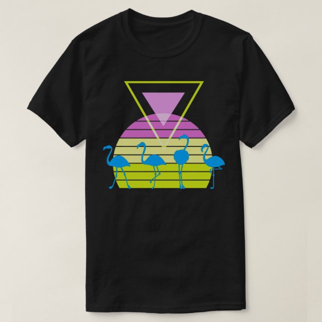 T-shirt Flamant rose Sunset Retro Style Graphique (Design devant)