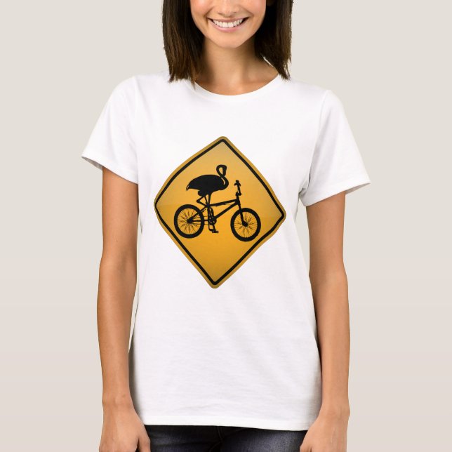 T-shirt Flamant rose sur la bicyclette (Devant)