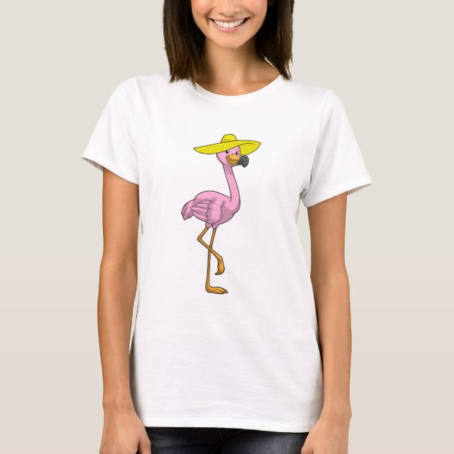 T-shirt Flamant rose sur la plage avec Casquette (Devant)