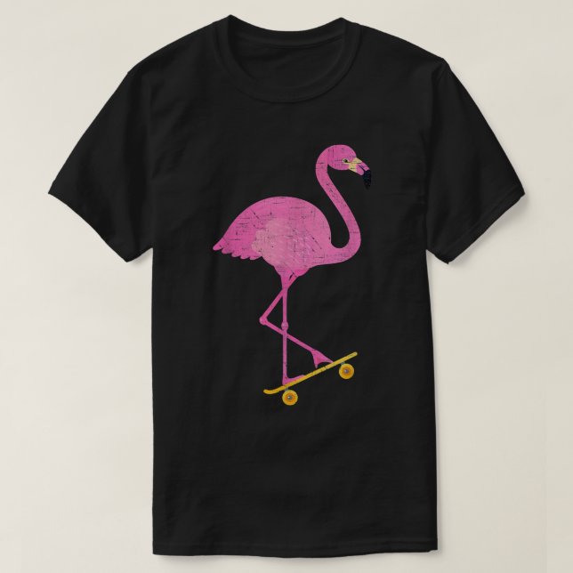 T-shirt Flamant rose sur skateboard Retro Illustration des (Design devant)