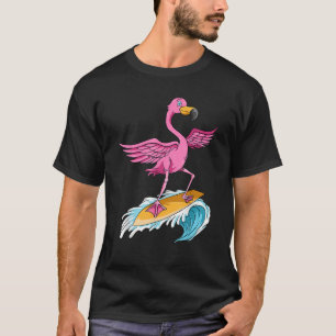 T-shirt Flamant rose Surfer Summer Waves Surfboard Surfboa