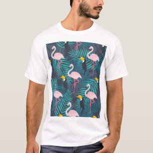 T-shirt Flamant rose, toucan : motif de feuilles tropicale