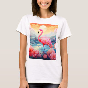 T-shirt Flamant rose tropical aux fleurs