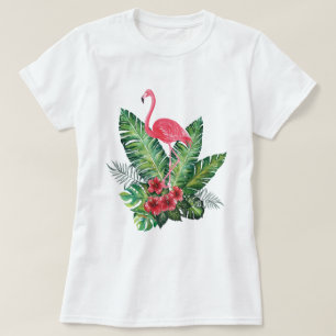 T-shirt Flamant rose tropical feuille