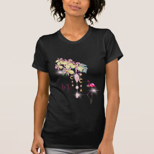T-shirt Flamant rose tropical Floral Joli Monogramme rose