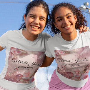 T-Shirt Flamant rose tropical Quinceañera, coutume
