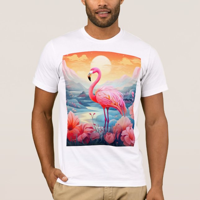 T-shirt Flamant Tropical avec Fleurs (Devant)