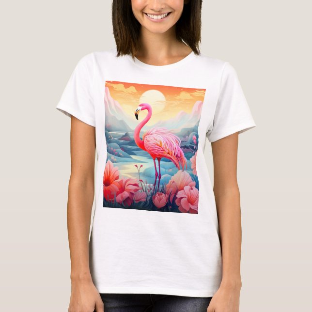 T-shirt Flamant Tropical avec Fleurs (Devant)