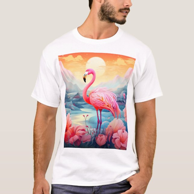 T-shirt Flamant Tropical avec Fleurs (Devant)