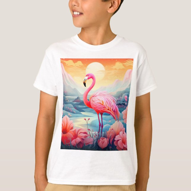 T-shirt Flamant Tropical avec Fleurs (Devant)