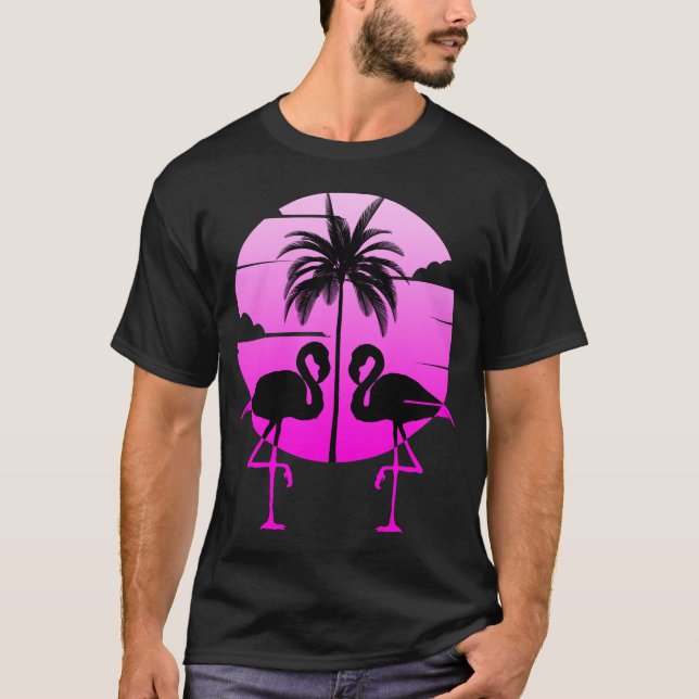 T-shirt Flamants à silhouette rose oiseau (Devant)