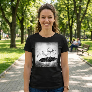 T-shirt Flamants roses Aquarelle noir et blanc