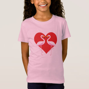 T-Shirt Flamants roses blancs mignons rose avec coeur roug