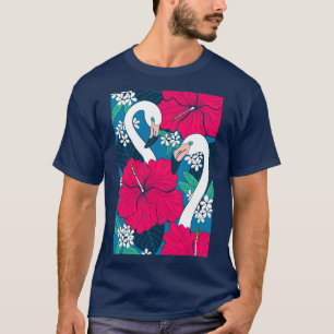 T-shirt Flamants roses, hibiskus et feuilles tropicaux