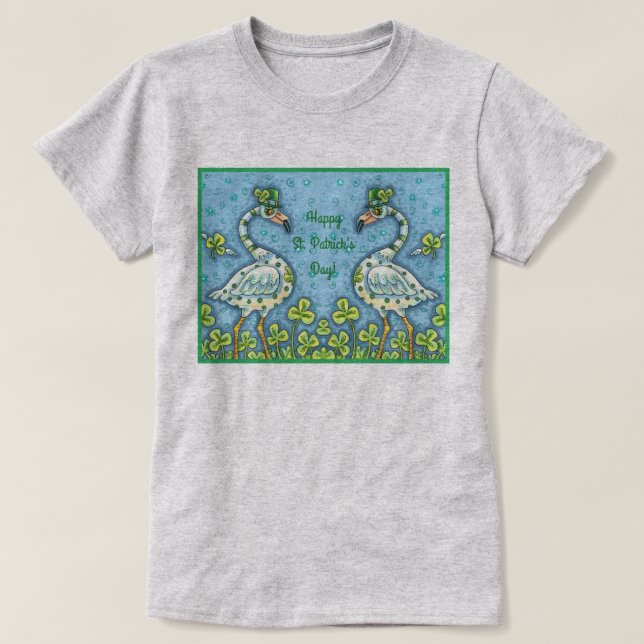 T-SHIRT FLAMANTS ROSES POLKA DOT VERT, FUNNY ST. JOUR DE P (Design devant)