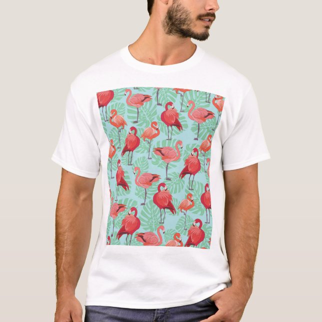 T-shirt Flamants roses roses : Exotic Seamless Motif. (Devant)