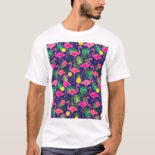 T-shirt Flamants vintages, éléments d'été motif (Devant)