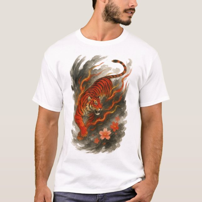 T-shirt 【Flame Tiger Japanese Ink Art Men’s T-Shirt】 (Devant)